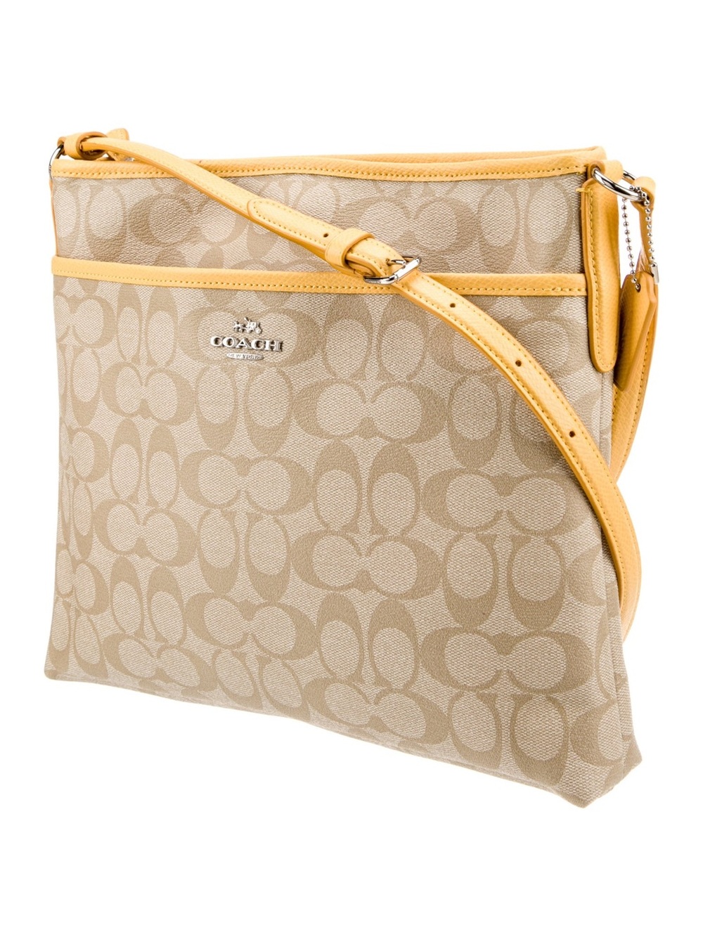 New Coach Signature File Crossbody Bag in khaki and yellow